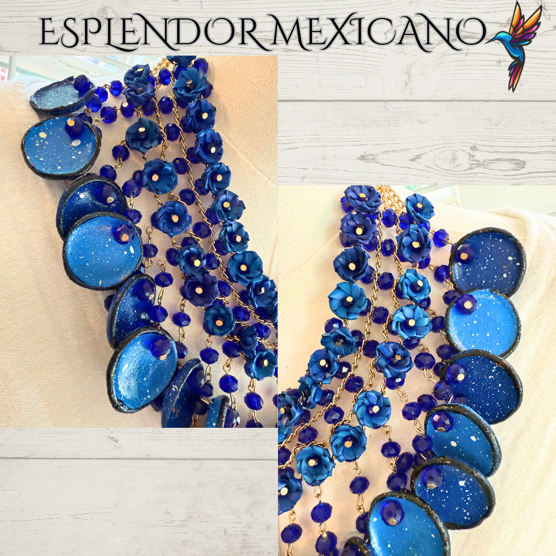 💙 Fiesta Dreams Statement Necklace Set – Talavera Clay, Palm & Glass Beads