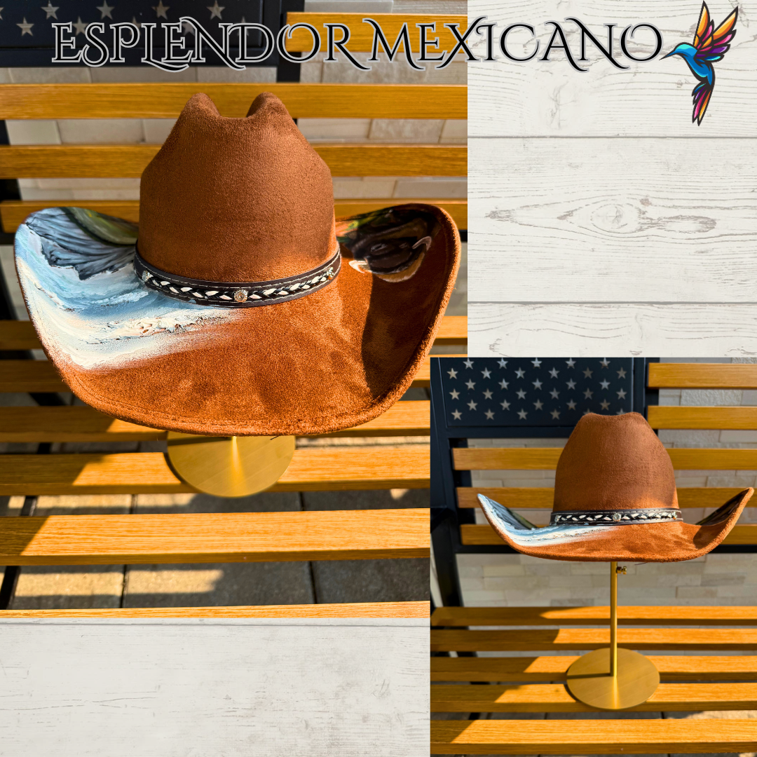 🤎 Hand-Painted Buffalo Cowgirl Hat – Handmade in Mexico
