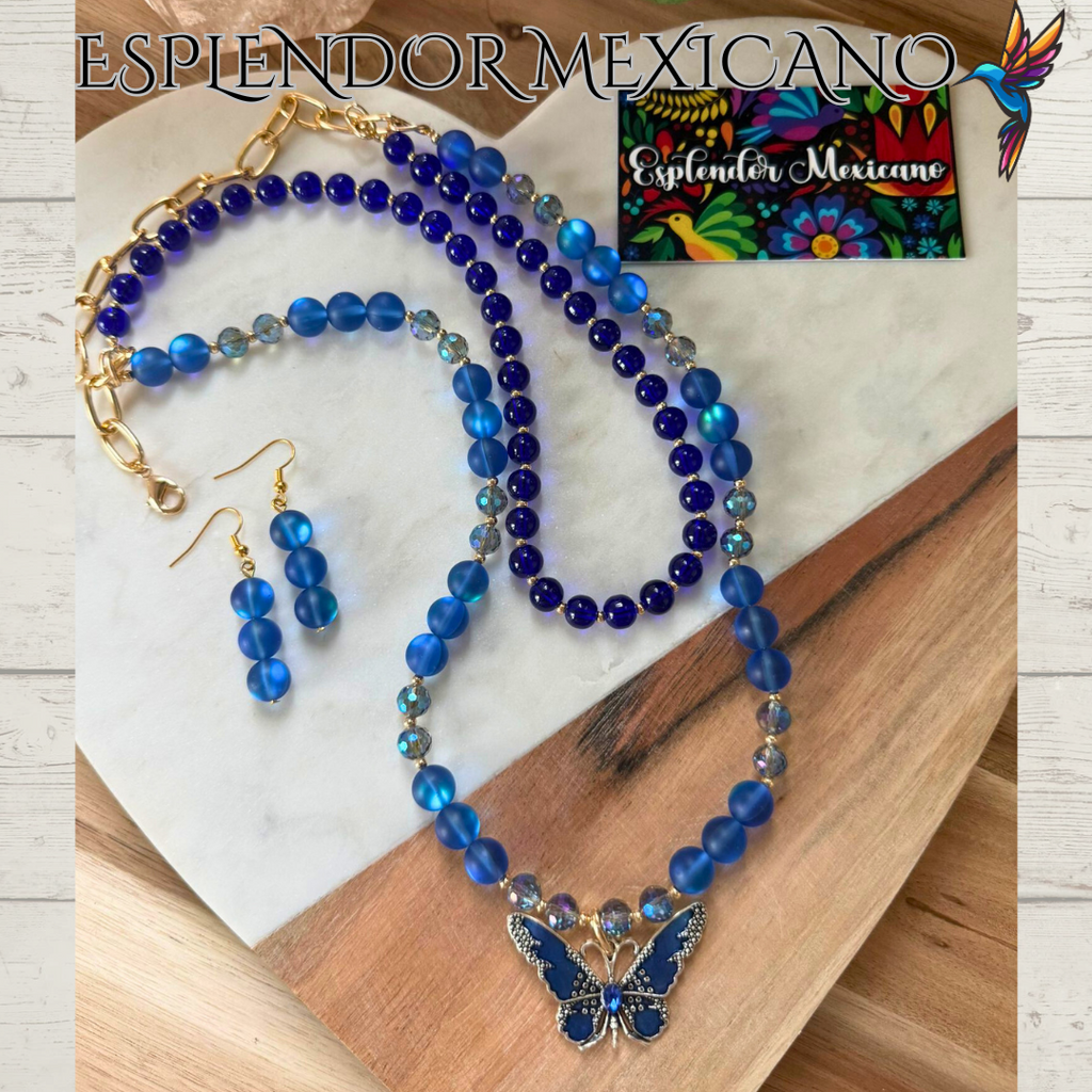 💙 Blue Butterfly Necklace – Handmade in Mexico