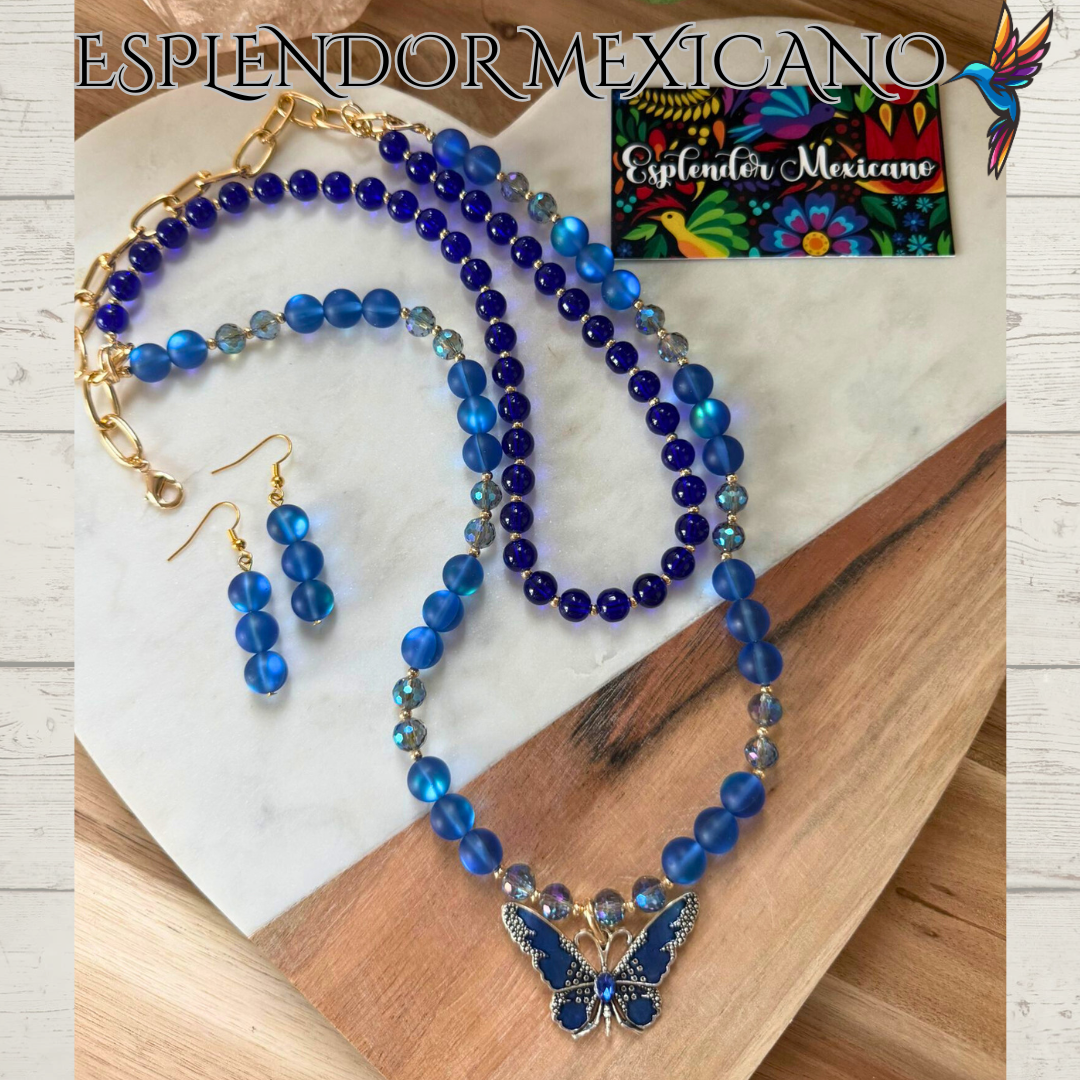 💙 Blue Butterfly Necklace – Handmade in Mexico