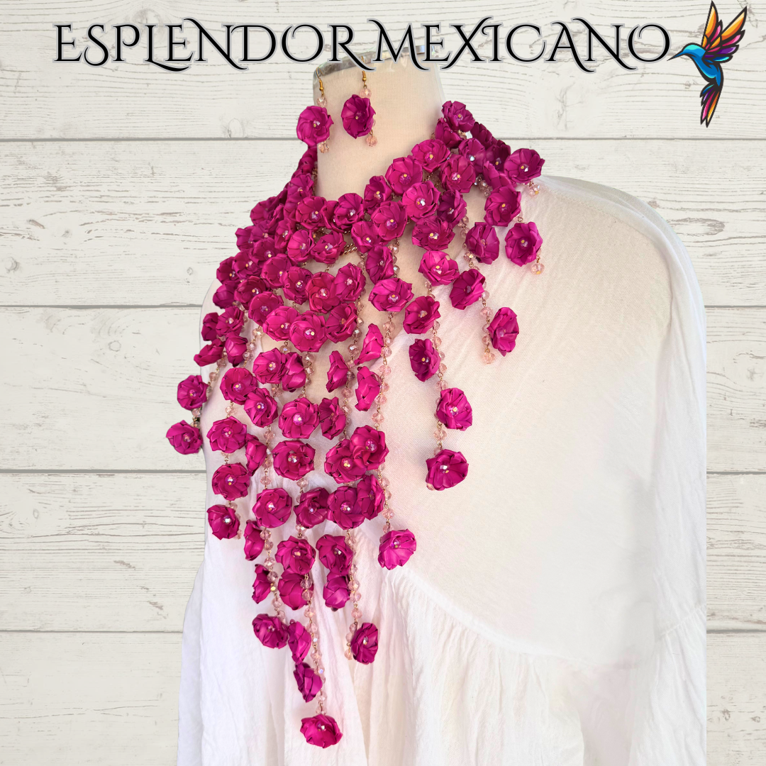 Mexican Artisanal Palm Necklace Jewelry Set/Palm Necklace & Earrings/Mexican Jewelry/Ethnic Necklace/Latina Style/Handmade in Mexico/Boho