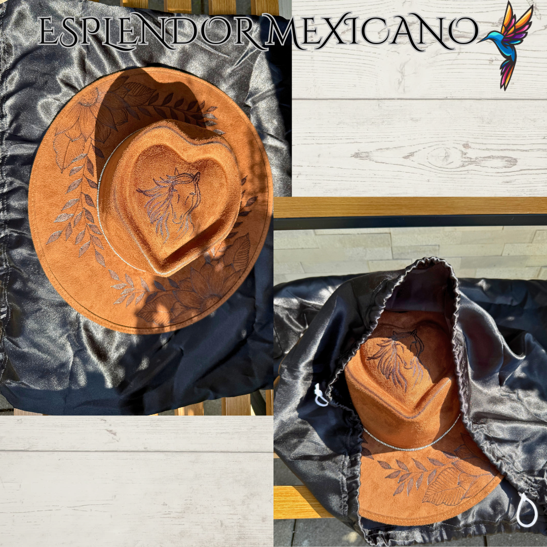 🤎 Hand-Burned Cowgirl Hat – Horse & Floral Design