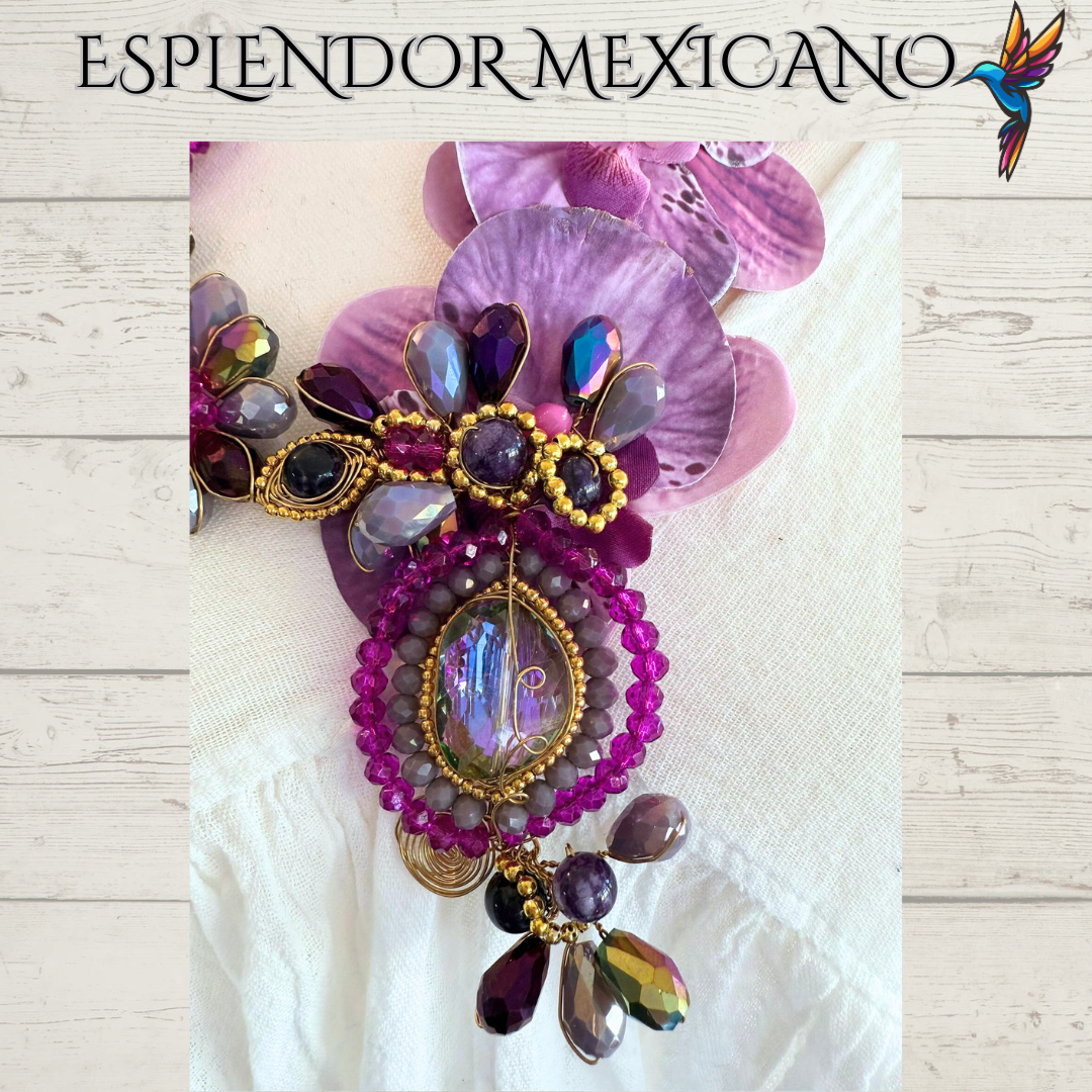🌸 Orchid Statement Necklace Set – Handmade in Mexico