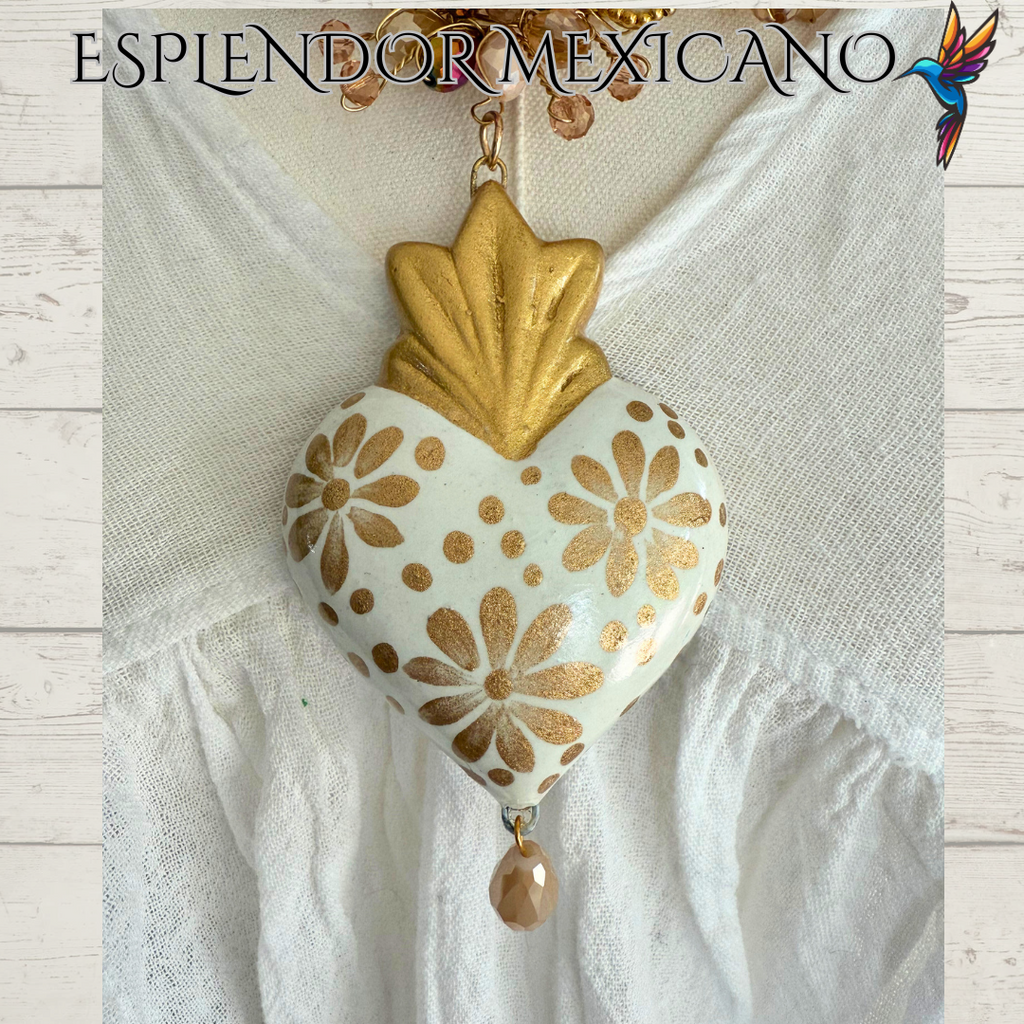 💛✨ Nude Floral Heart Necklace Set – Handmade in Mexico