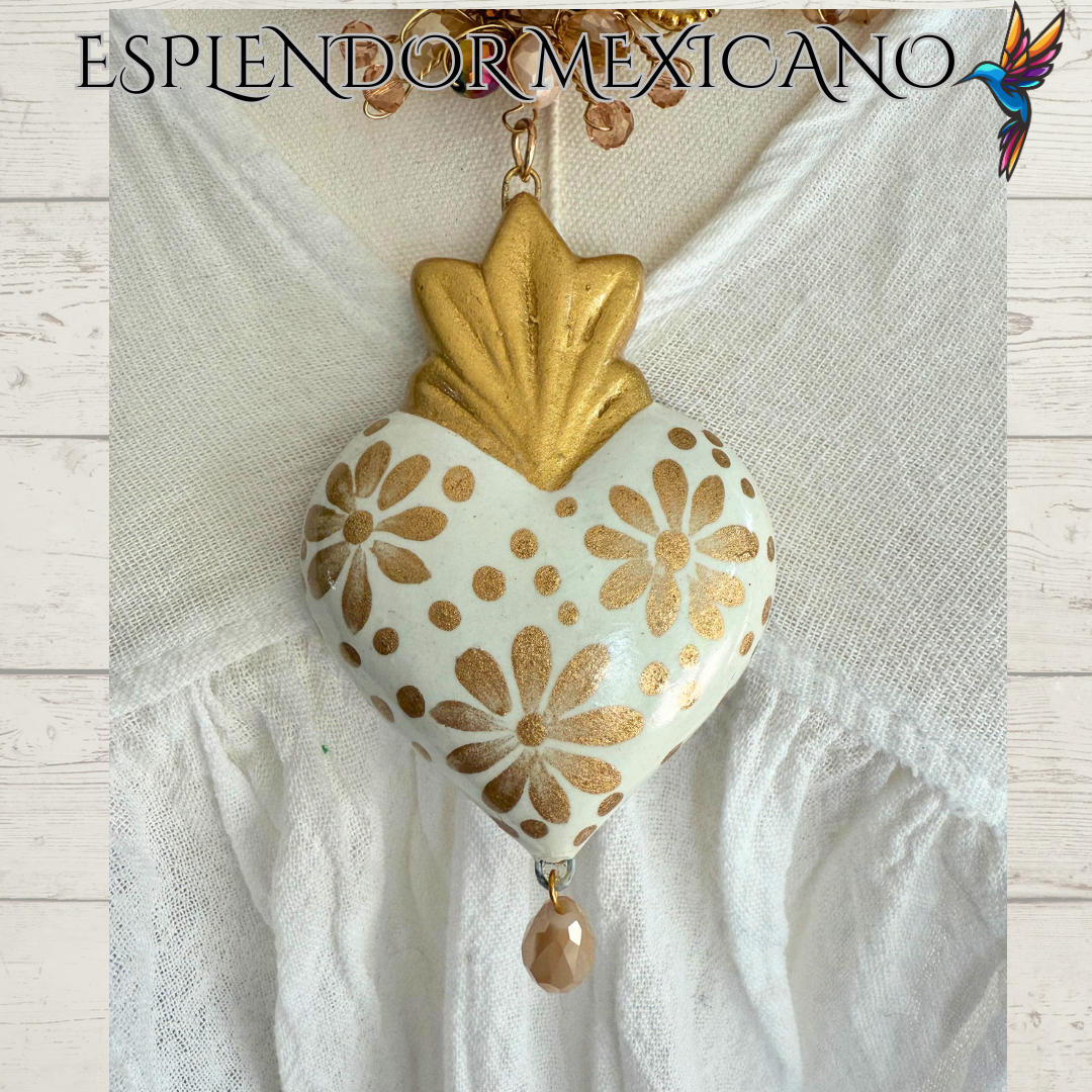 💛✨ Nude Floral Heart Necklace Set – Handmade in Mexico