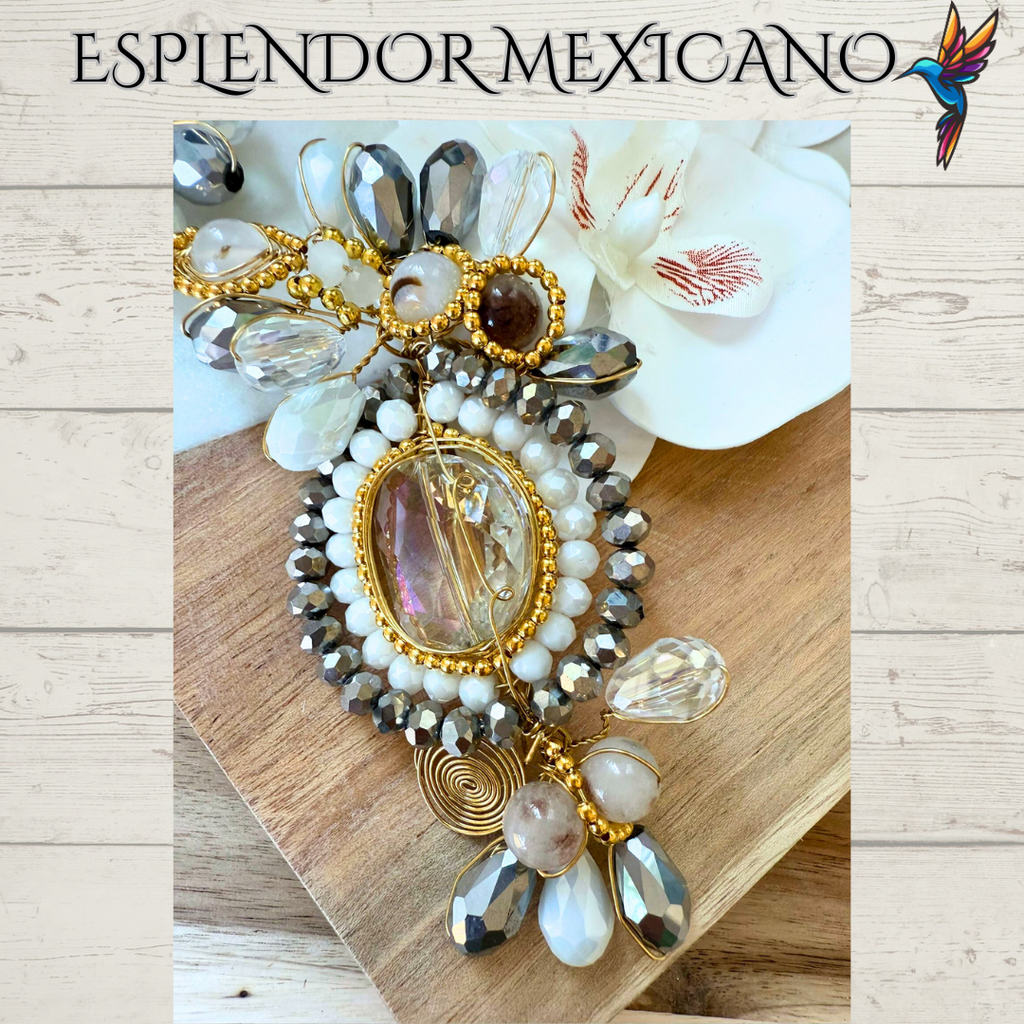 🌸 White Orchid Statement Necklace Set – Handmade in Mexico