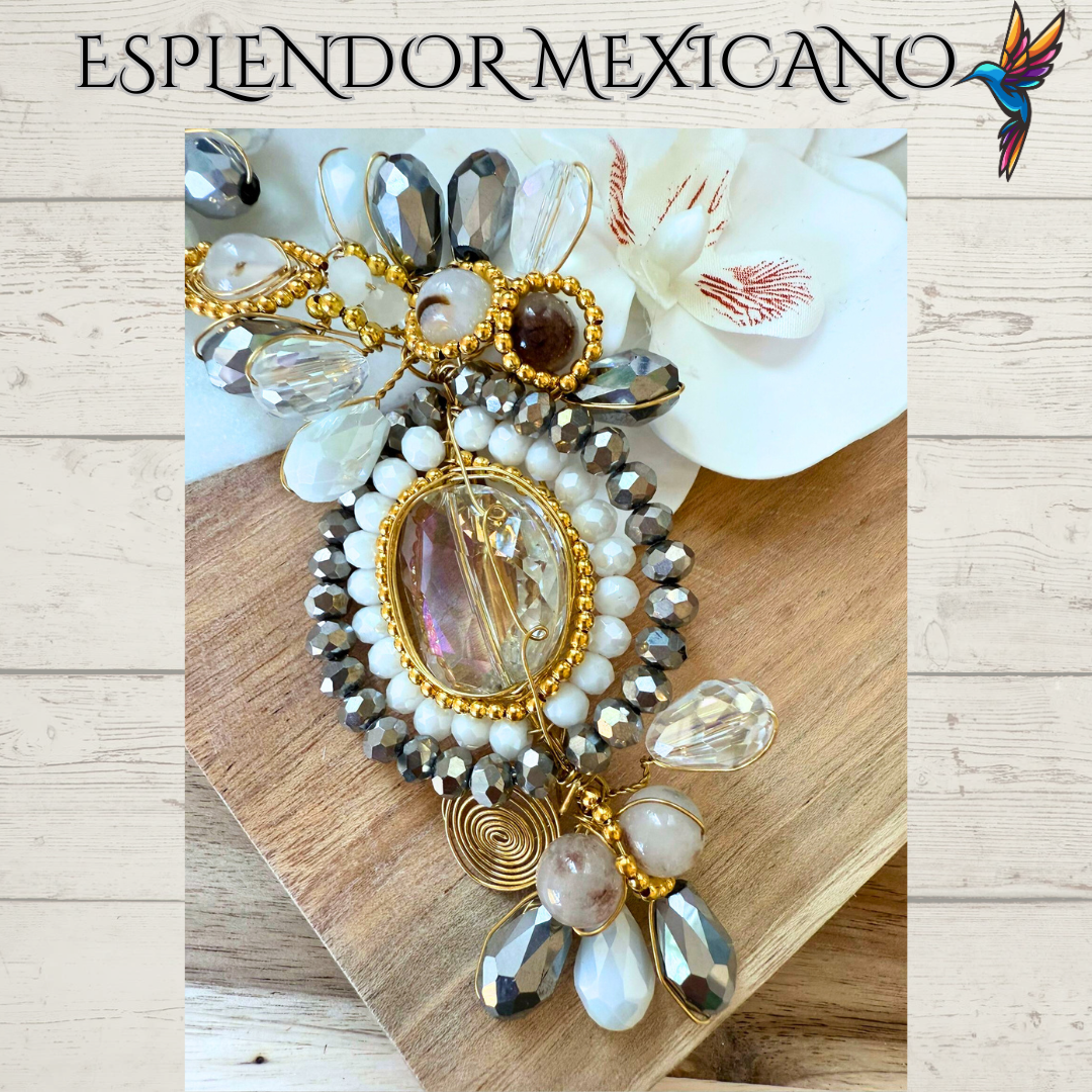 🌸 White Orchid Statement Necklace Set – Handmade in Mexico