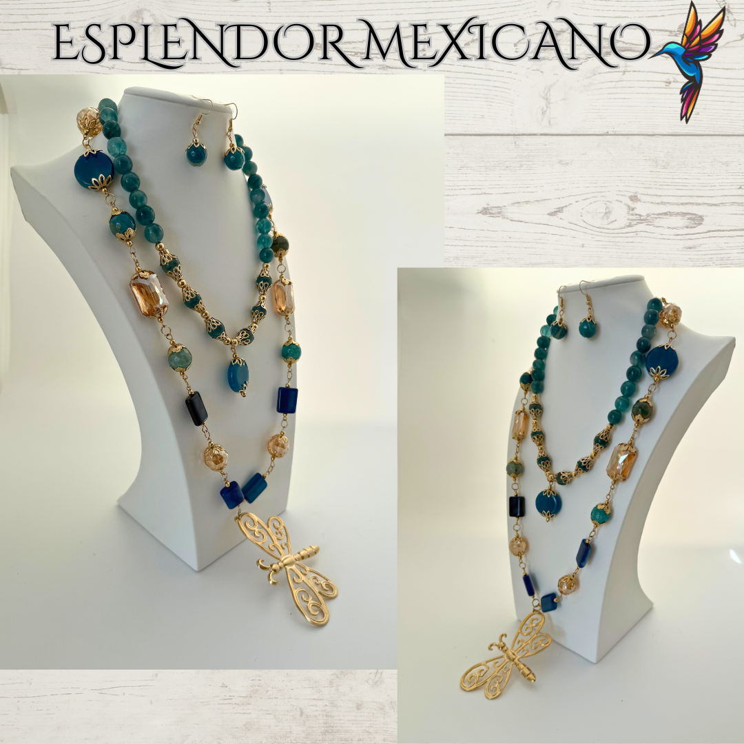 💙 Dragonfly Elegance Necklace – Handmade with Blue Agate & Charm