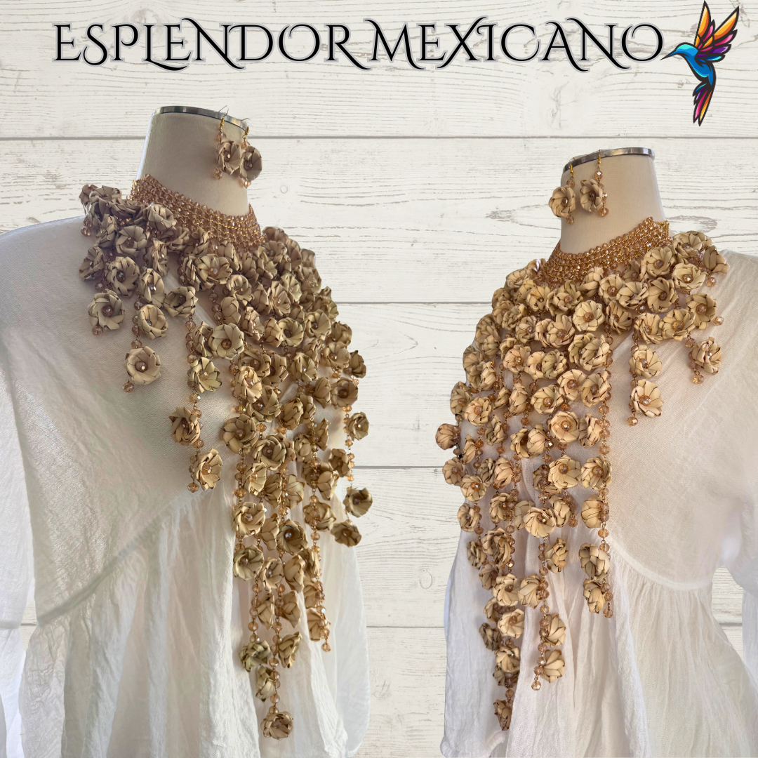 🤍 Palm Statement Necklace Set – Handmade in Mexico