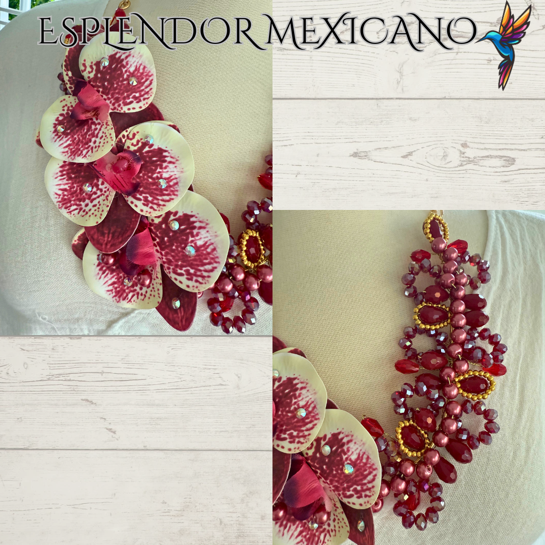🌸 Bold Orchid Necklace Set – Handmade in Mexico