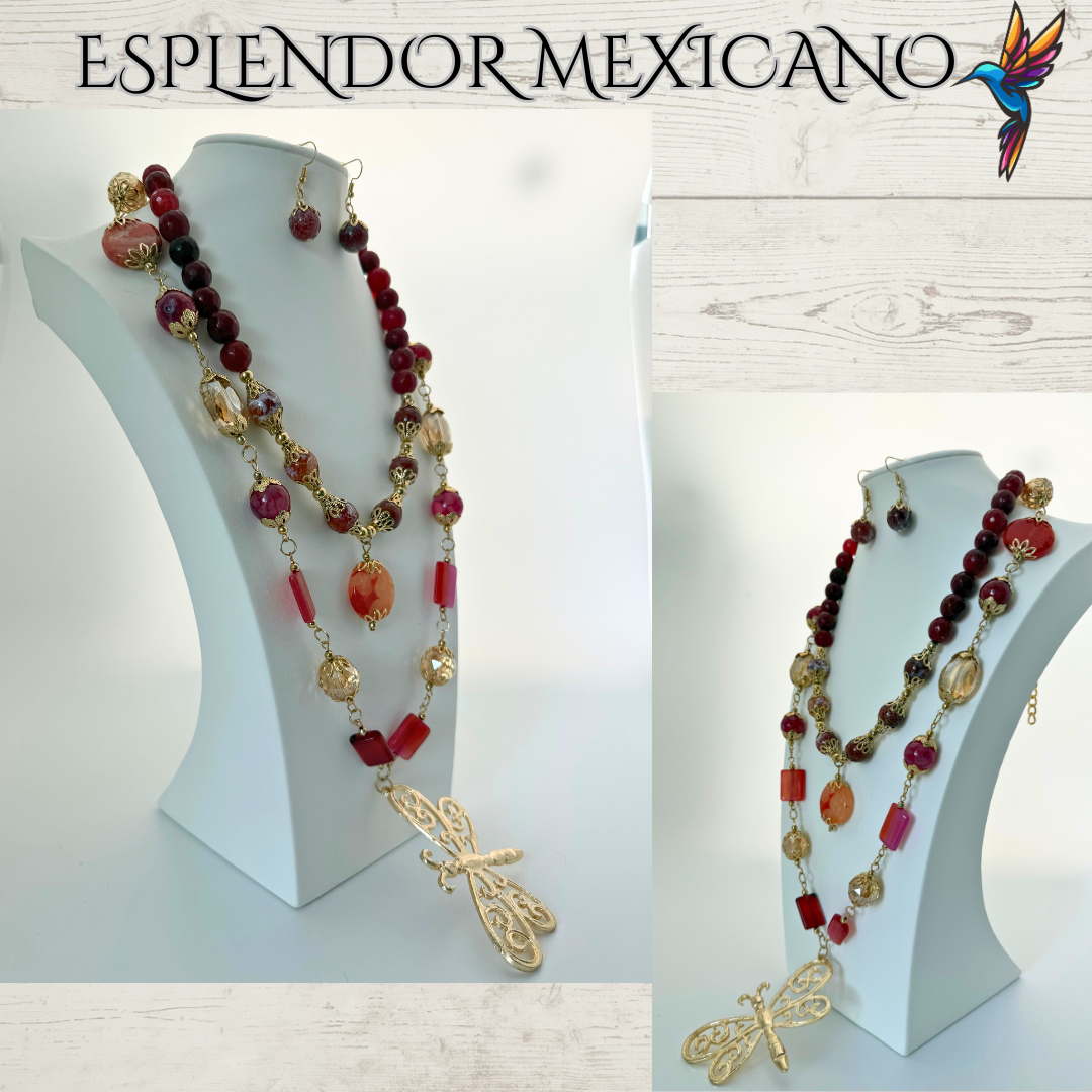 ❤️🧡 Dragonfly Elegance Necklace – Handmade in Mexico