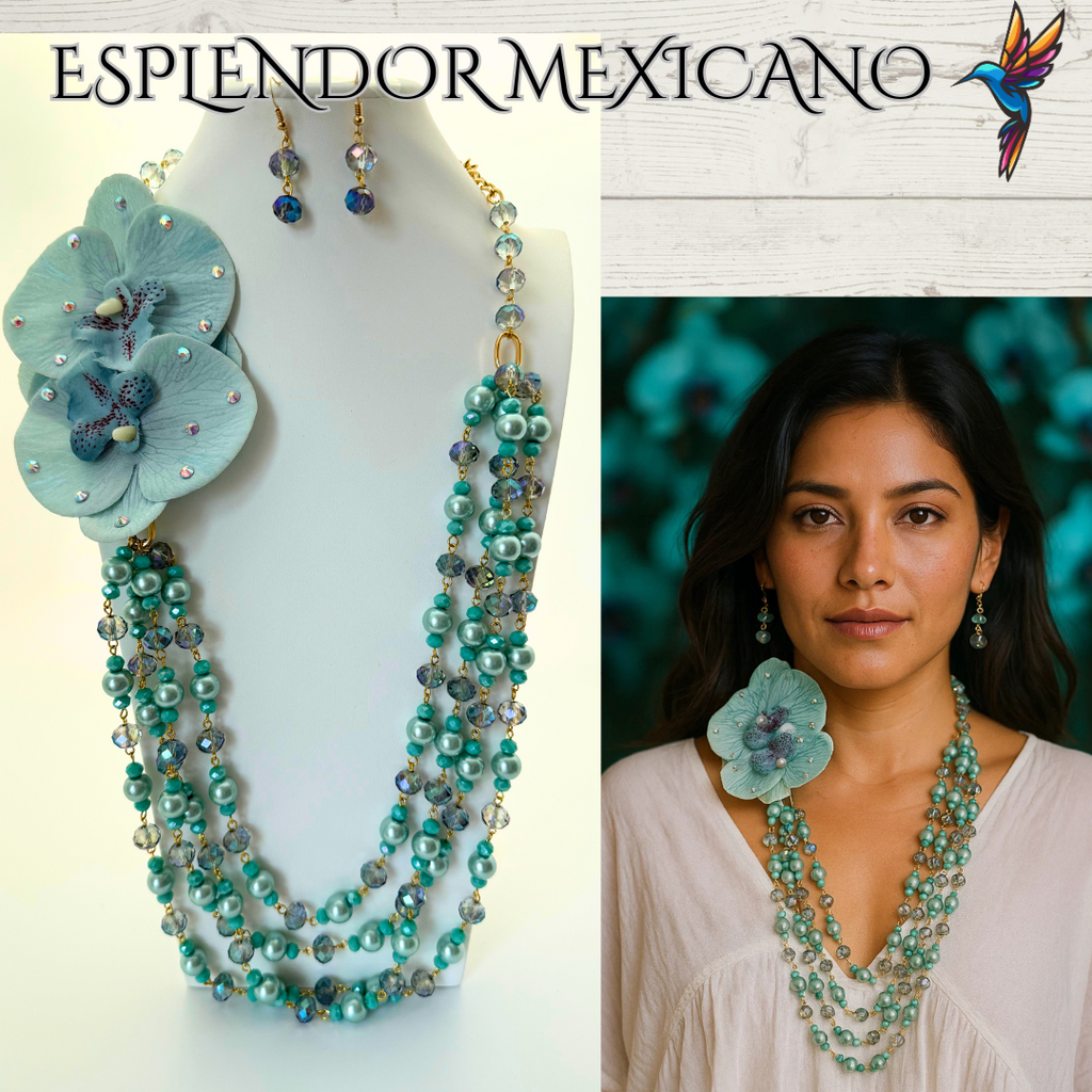 🌸 Bold Orchid Necklace Set – Handmade in Mexico