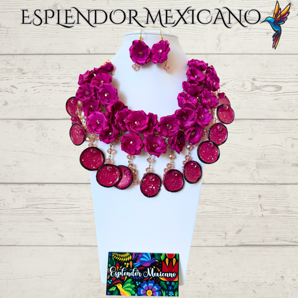 🌸 Fiesta Dreams Statement Necklace Set – Hand-Painted Talavera & Palm