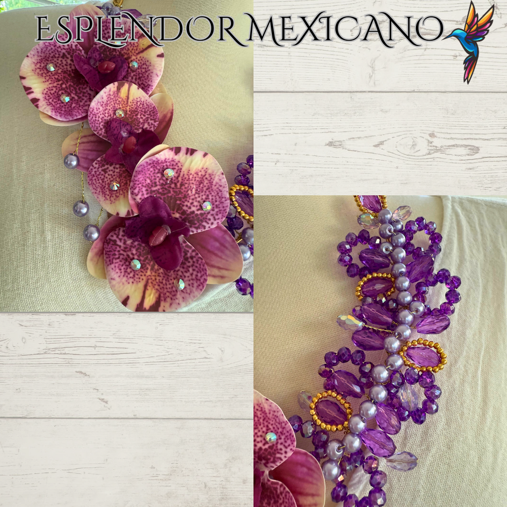 🌸 Orchid Statement Necklace Set – Handmade in Mexico