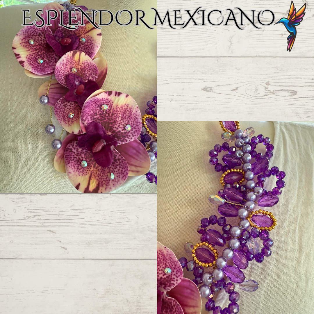 🌸 Orchid Statement Necklace Set – Handmade in Mexico