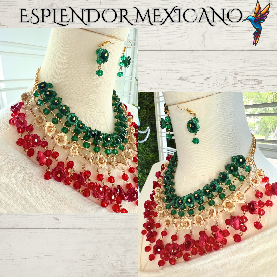 💚🤍❤️ Natural Palm Statement Necklace Set – Handmade & Glass Beads