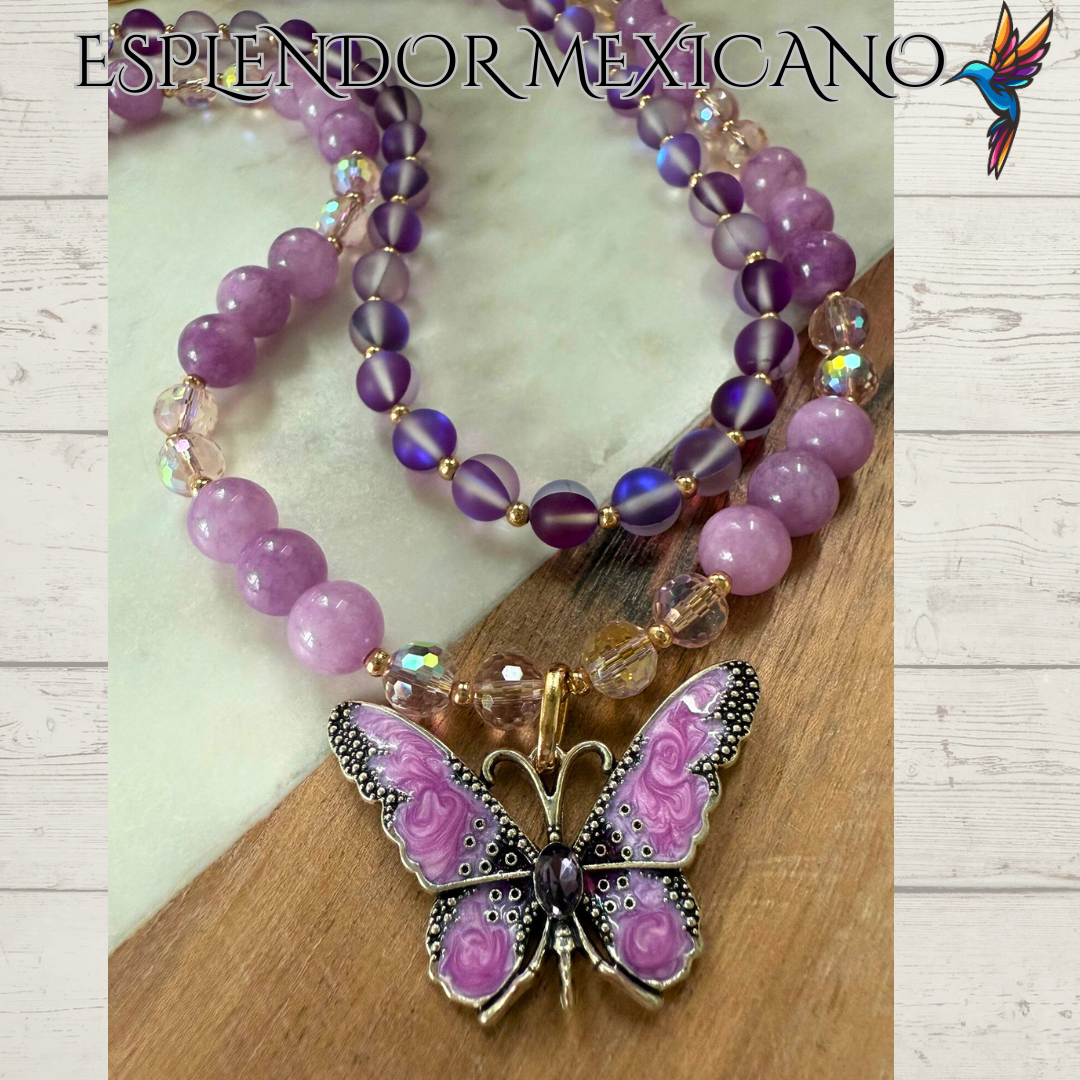 💜 Purple Handmade Beaded Butterfly Necklace