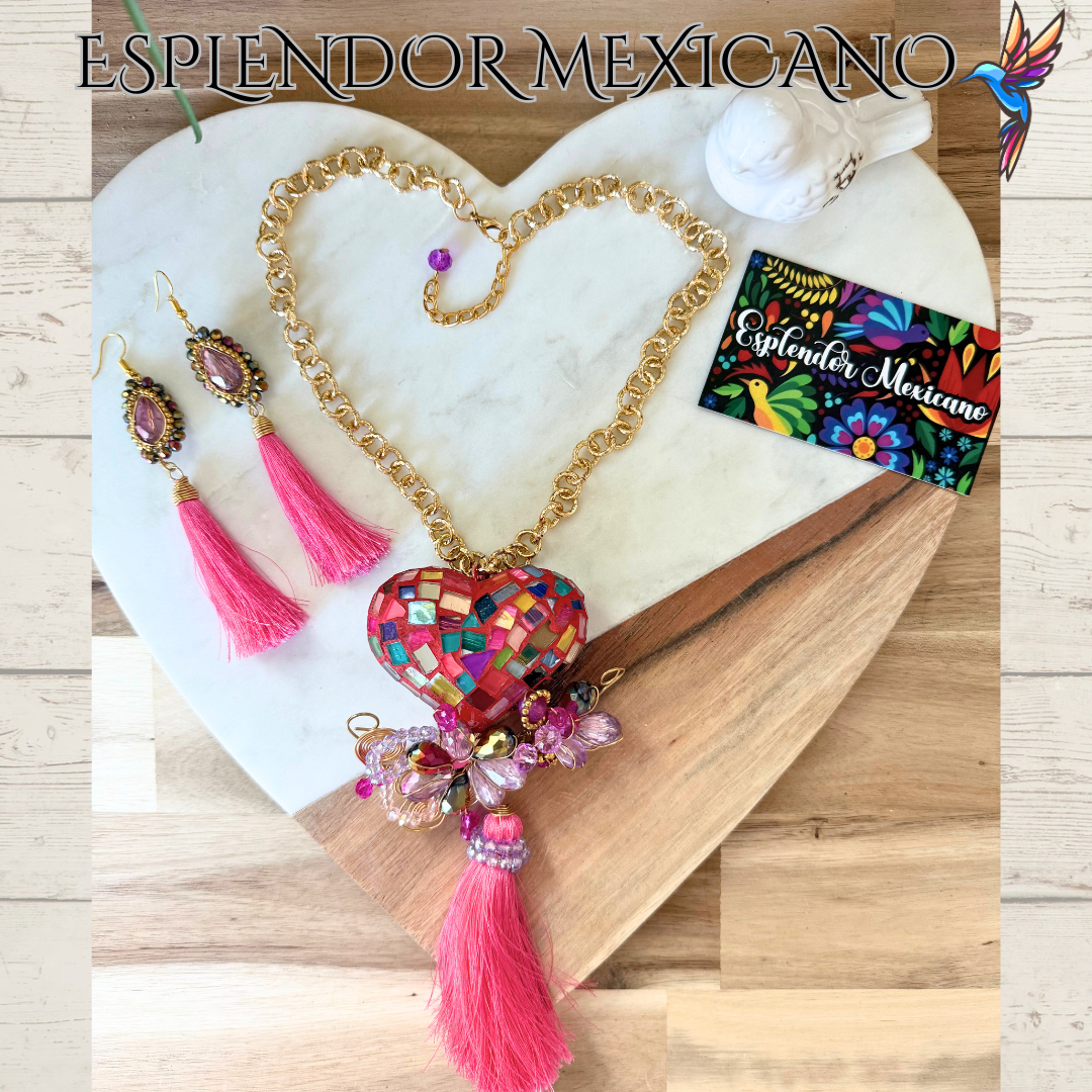 🩷 Multi-Color Heart Necklace Set – Handmade Clay & Glass
