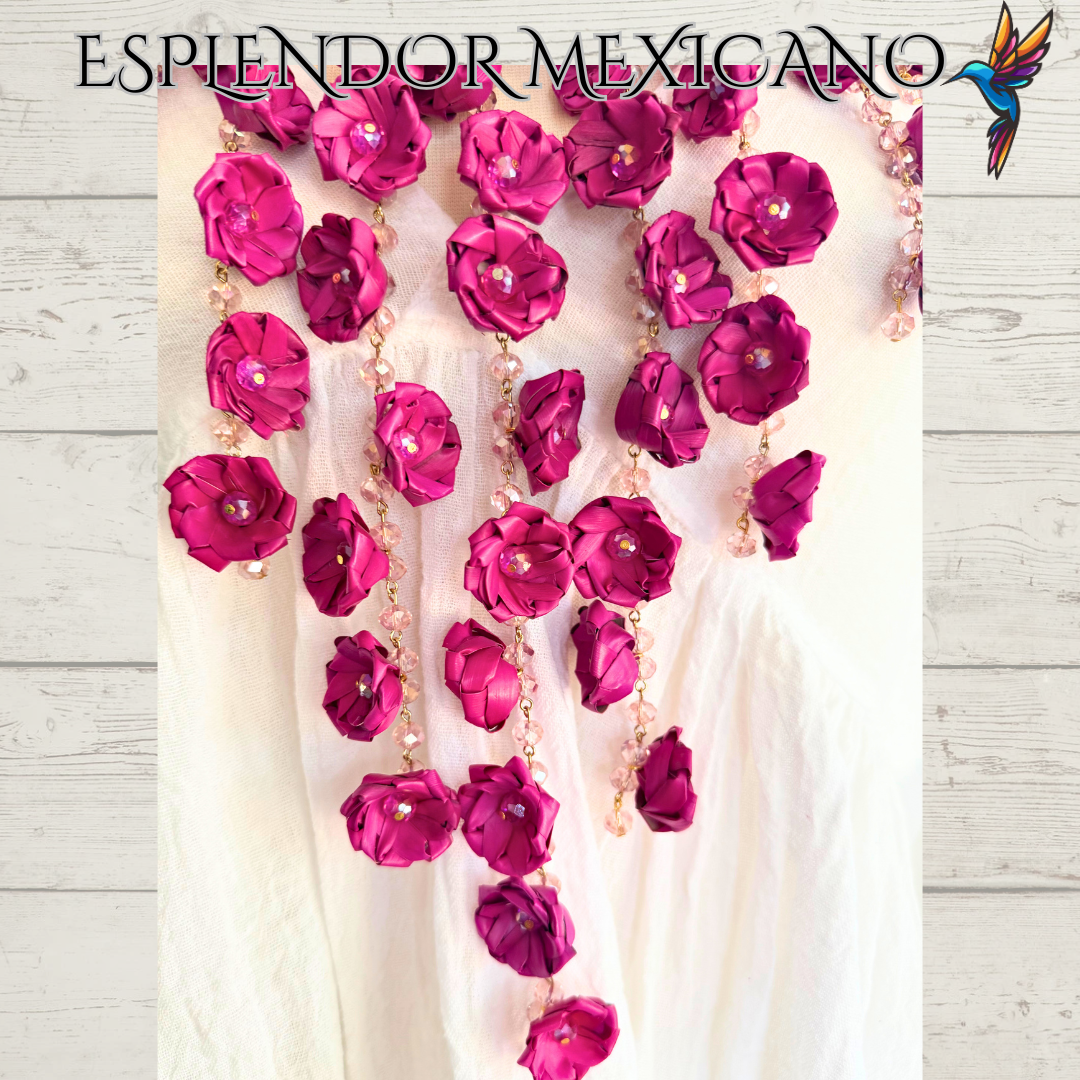 Mexican Artisanal Palm Necklace Jewelry Set/Palm Necklace & Earrings/Mexican Jewelry/Ethnic Necklace/Latina Style/Handmade in Mexico/Boho