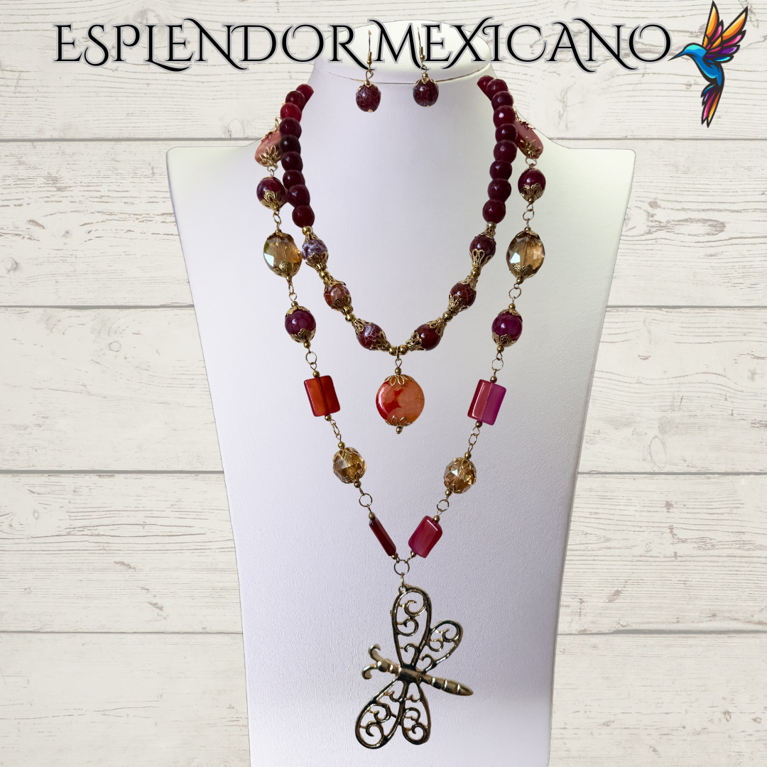 ❤️🧡 Dragonfly Elegance Necklace – Handmade in Mexico