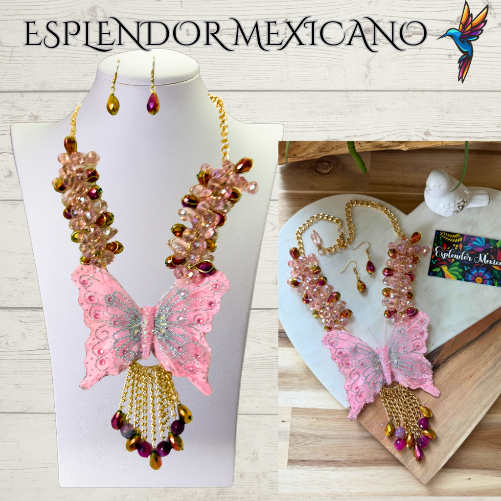 🦋 Bold Butterfly Necklace Set – Handmade in Mexico
