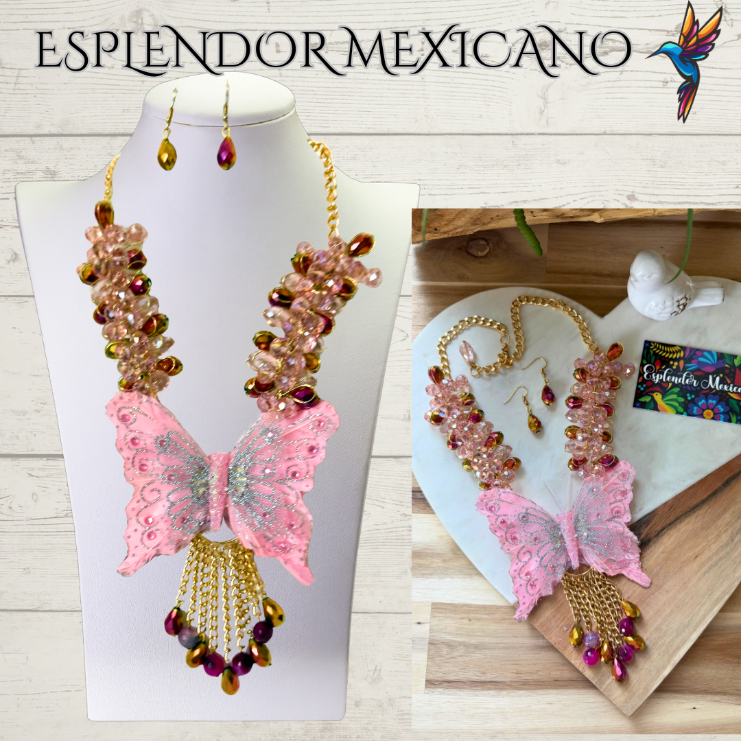 🦋 Bold Butterfly Necklace Set – Handmade in Mexico