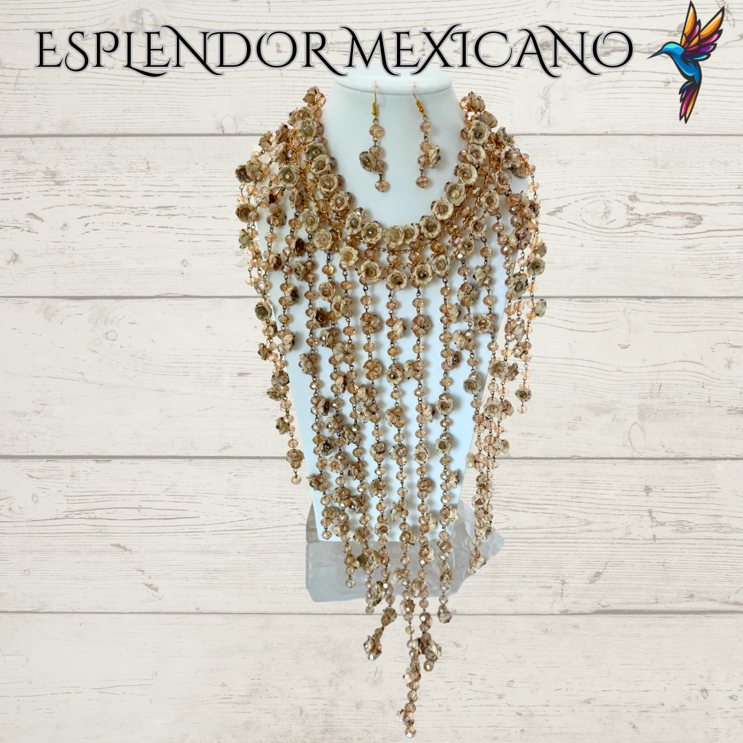 Mexican Artisanal Palm Necklace Jewelry Set/Palm Necklace & Earrings/Mexican Jewelry/Ethnic Necklace/Latina Style/Handmade in Mexico/Boho