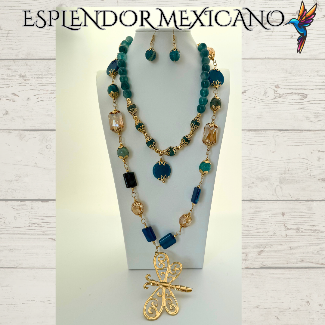 💙 Dragonfly Elegance Necklace – Handmade with Blue Agate & Charm