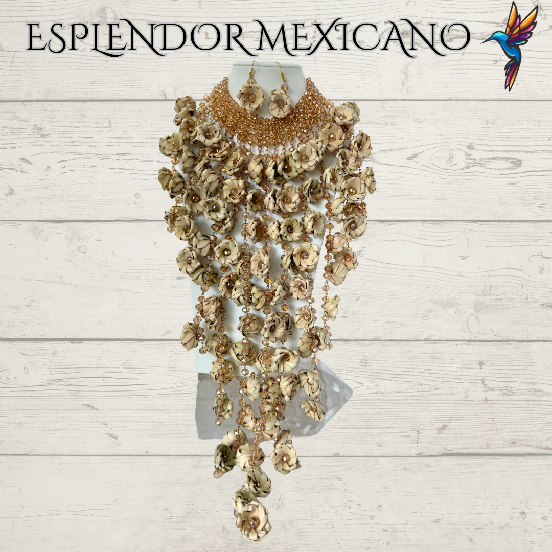 🤍 Palm Statement Necklace Set – Handmade in Mexico
