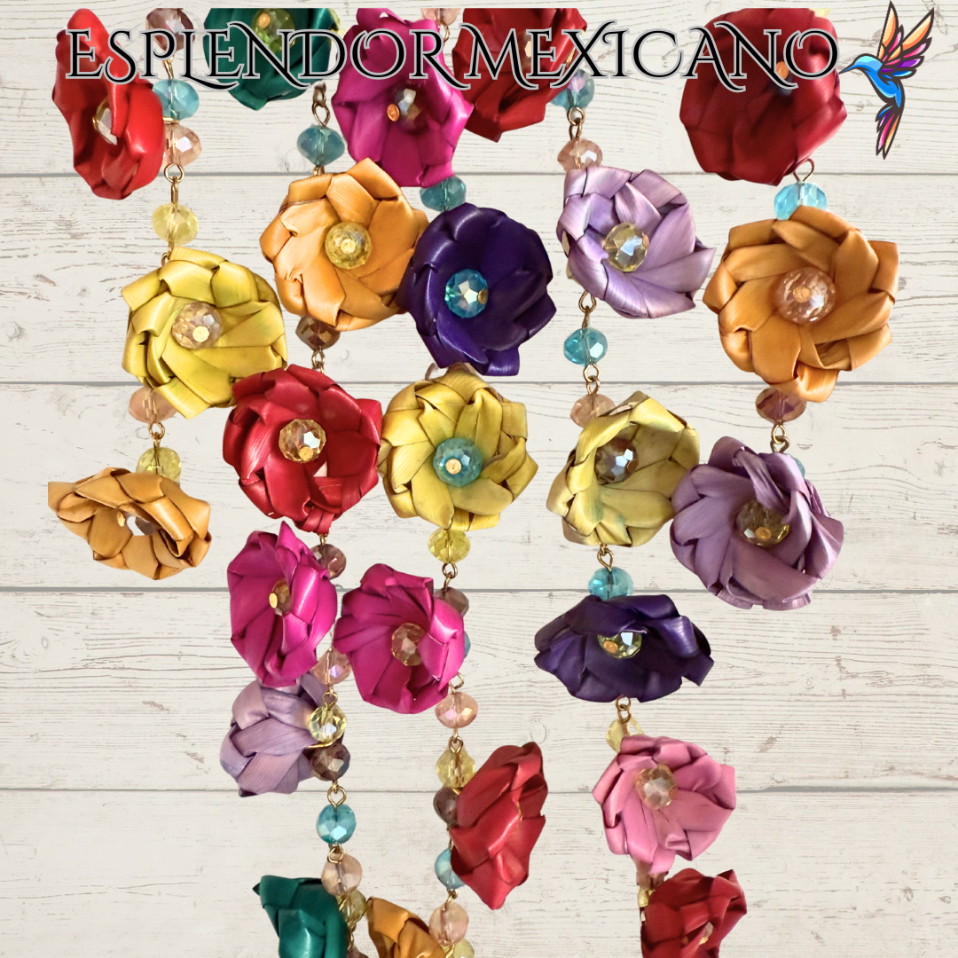 💜💙🩷💚🧡 Natural Palm Statement Necklace Set – Handmade with Glass Beads