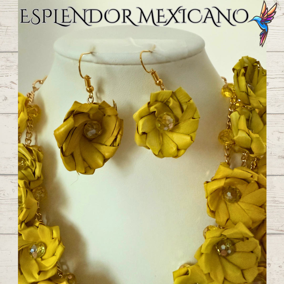 💛Natural 🌴Palm Statement Necklace Set
