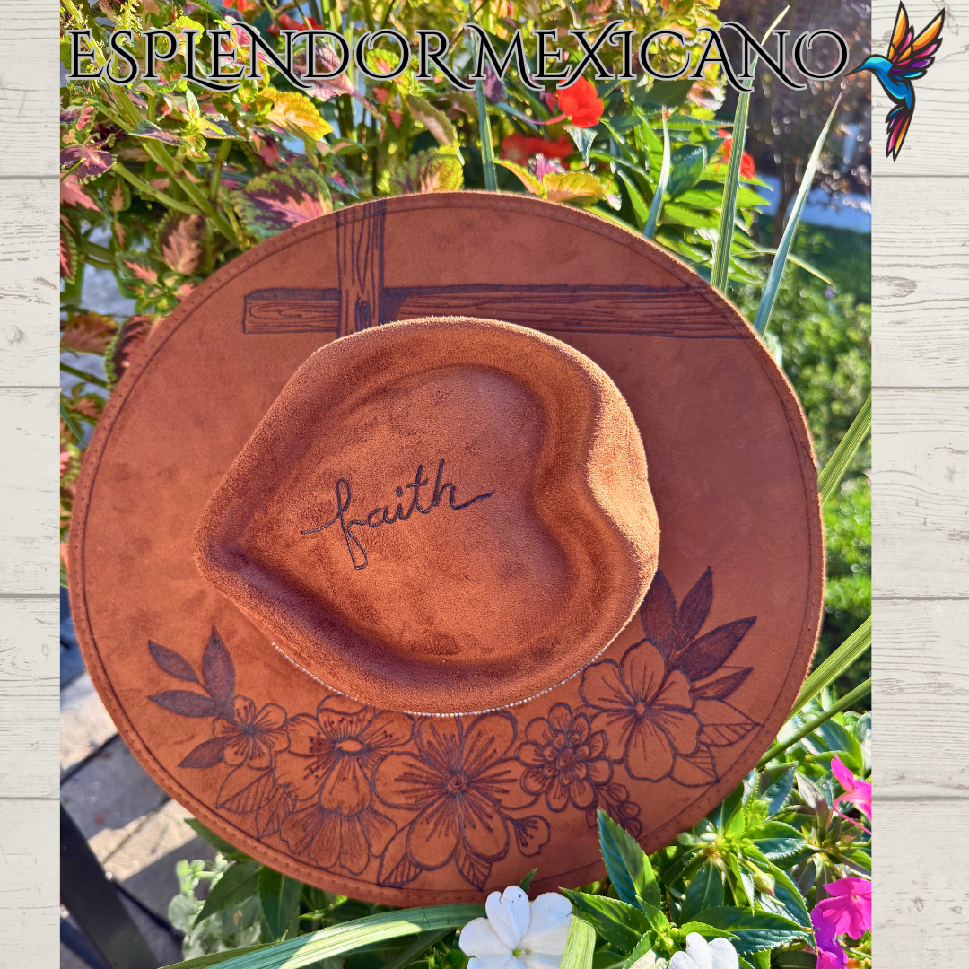 🤎 Handmade Suede Western Hat – “Faith” Design
