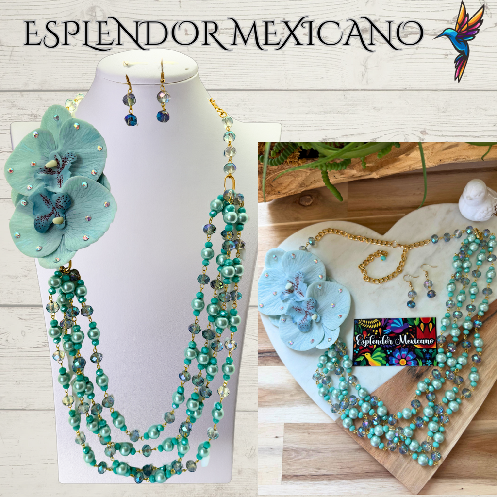 🌸 Bold Orchid Necklace Set – Handmade in Mexico