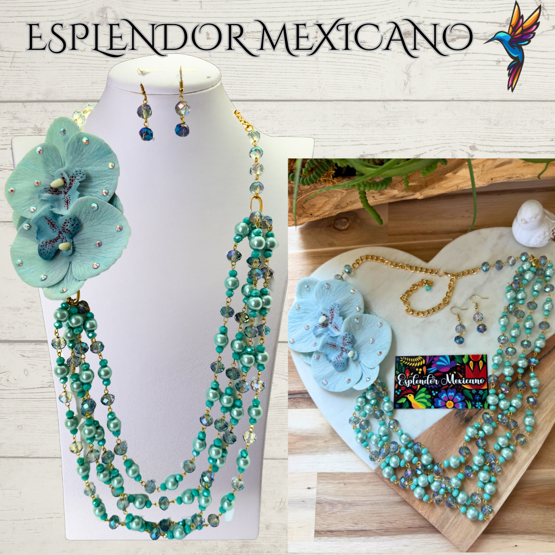 🌸 Bold Orchid Necklace Set – Handmade in Mexico