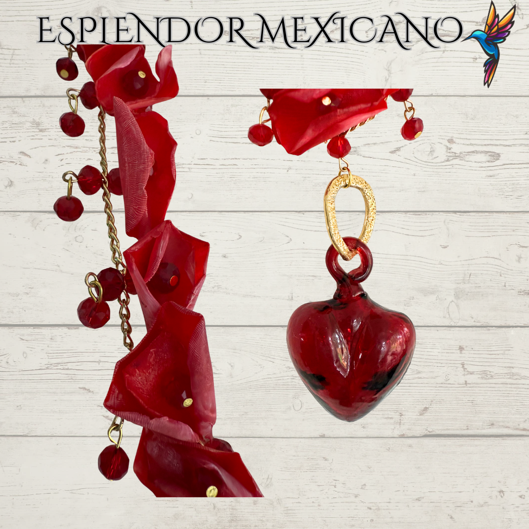 ❤️‍🔥 Handmade Fish Scale & Handblown Glass Heart Necklace Set