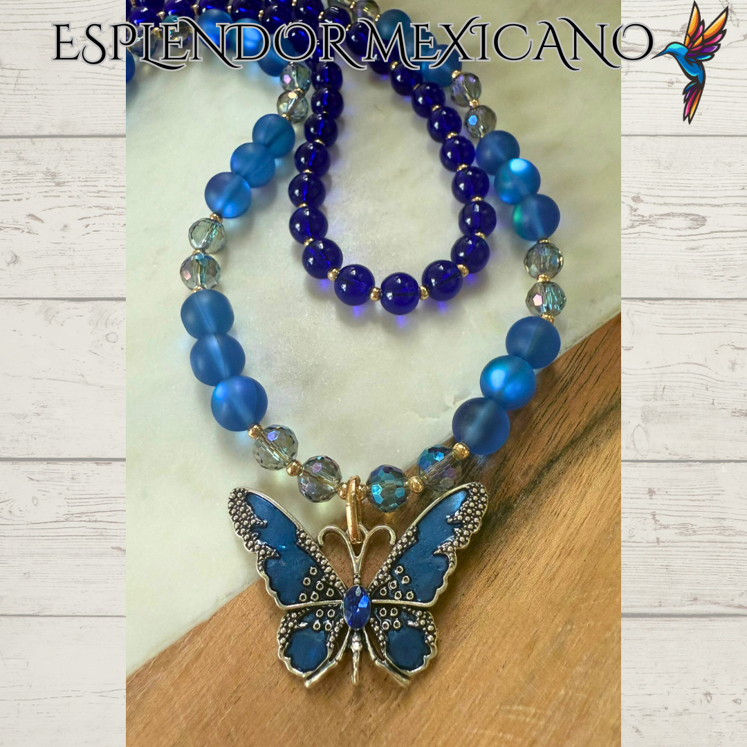💙 Blue Butterfly Necklace – Handmade in Mexico