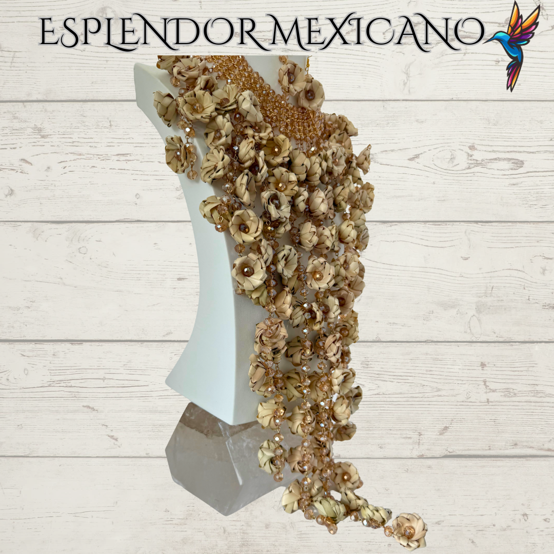 🤍 Palm Statement Necklace Set – Handmade in Mexico