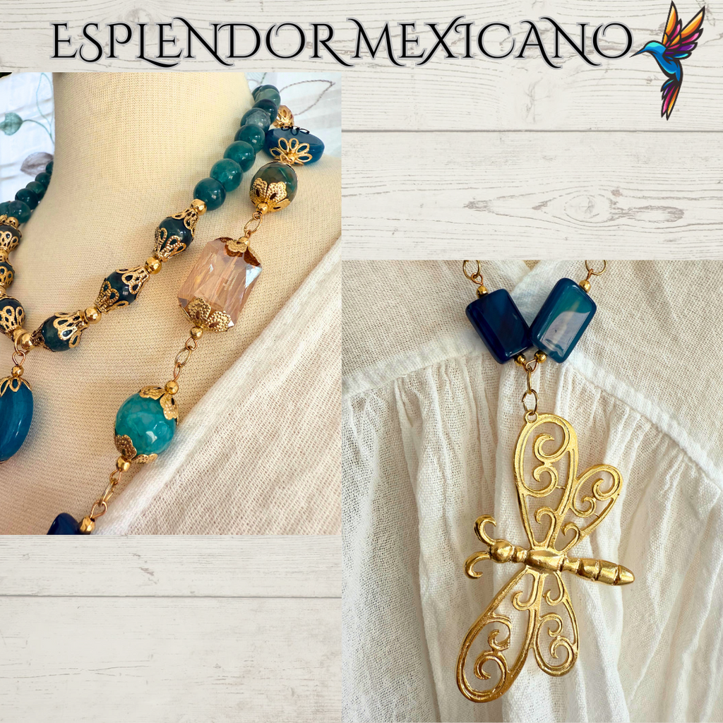 💙 Dragonfly Elegance Necklace – Handmade with Blue Agate & Charm