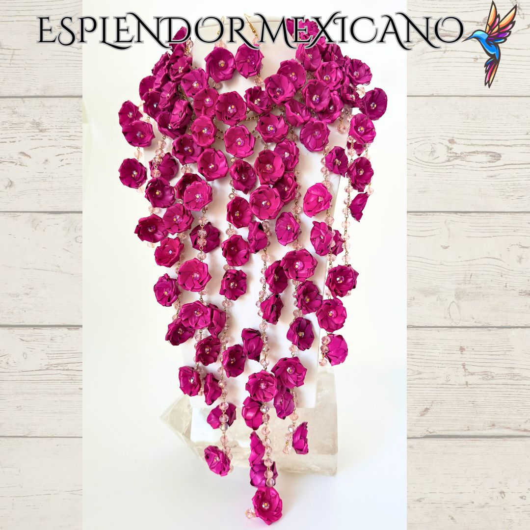 Mexican Artisanal Palm Necklace Jewelry Set/Palm Necklace & Earrings/Mexican Jewelry/Ethnic Necklace/Latina Style/Handmade in Mexico/Boho