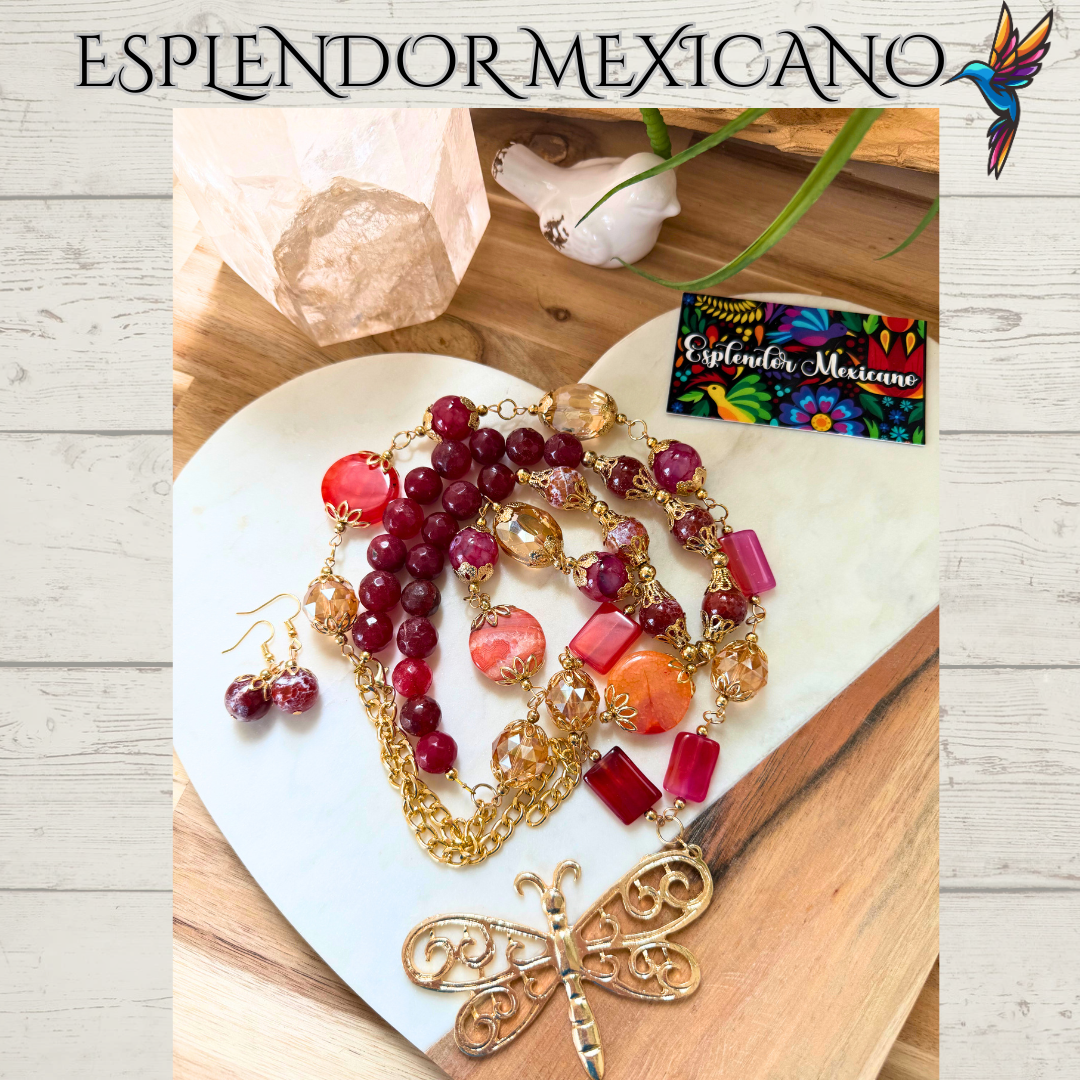 ❤️🧡 Dragonfly Elegance Necklace – Handmade in Mexico