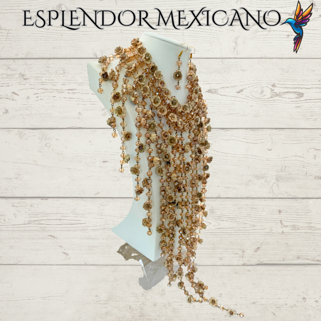 Mexican Artisanal Palm Necklace Jewelry Set/Palm Necklace & Earrings/Mexican Jewelry/Ethnic Necklace/Latina Style/Handmade in Mexico/Boho
