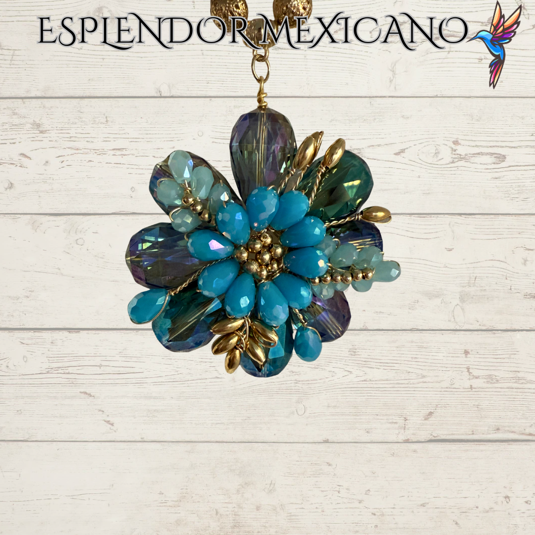 💙 Golden Handmade Necklace with Blue & Turquoise Gemstones – Artisan Jewelry from Mexico