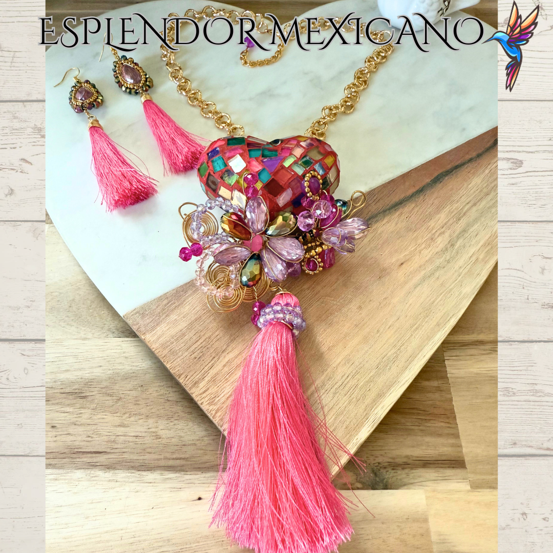 🩷 Multi-Color Heart Necklace Set – Handmade Clay & Glass