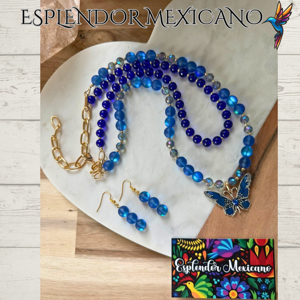 💙 Blue Butterfly Necklace – Handmade in Mexico