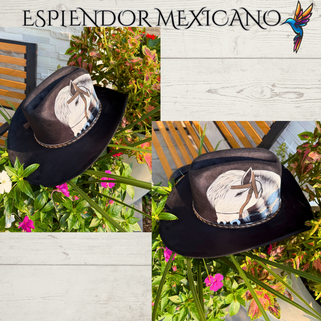 🤍 Hand-Painted White Horse Cowgirl Hat – Handmade in Mexico