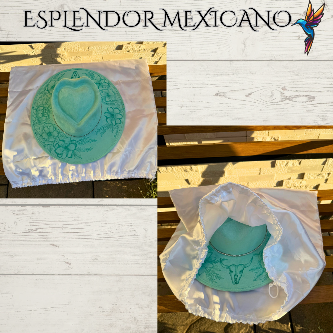 🩵 Handcrafted Suede Cowgirl Hat – Skull & Flower Design Heart-Shaped Crown