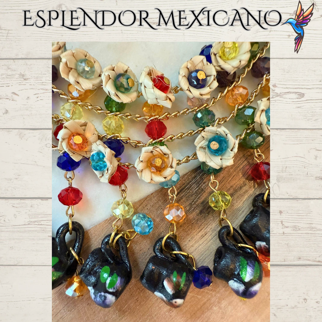 🌸 Fiesta Dreams Statement Necklace Set – Hand-Painted Jarritos, Palm & Beads