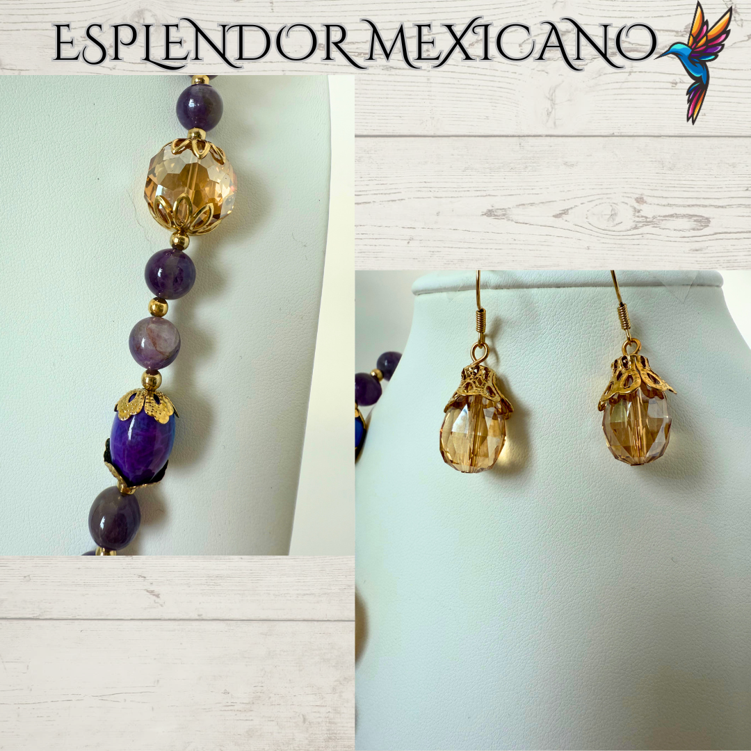 💜 Amethyst & Agate Purse Charm Necklace – Handmade in Mexico