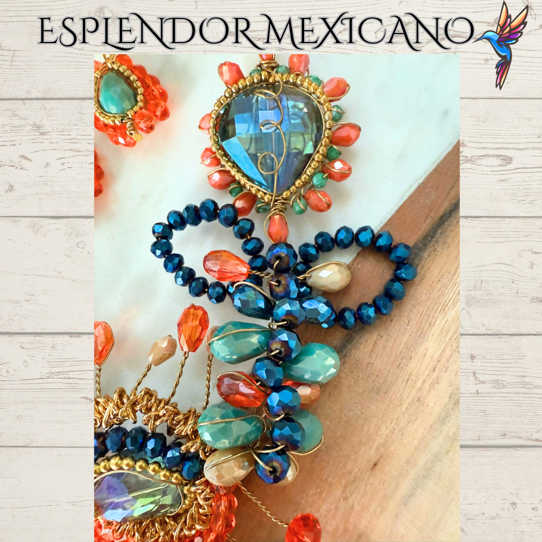 🧡💙 Floral Heart Necklace Set – Handmade in Mexico