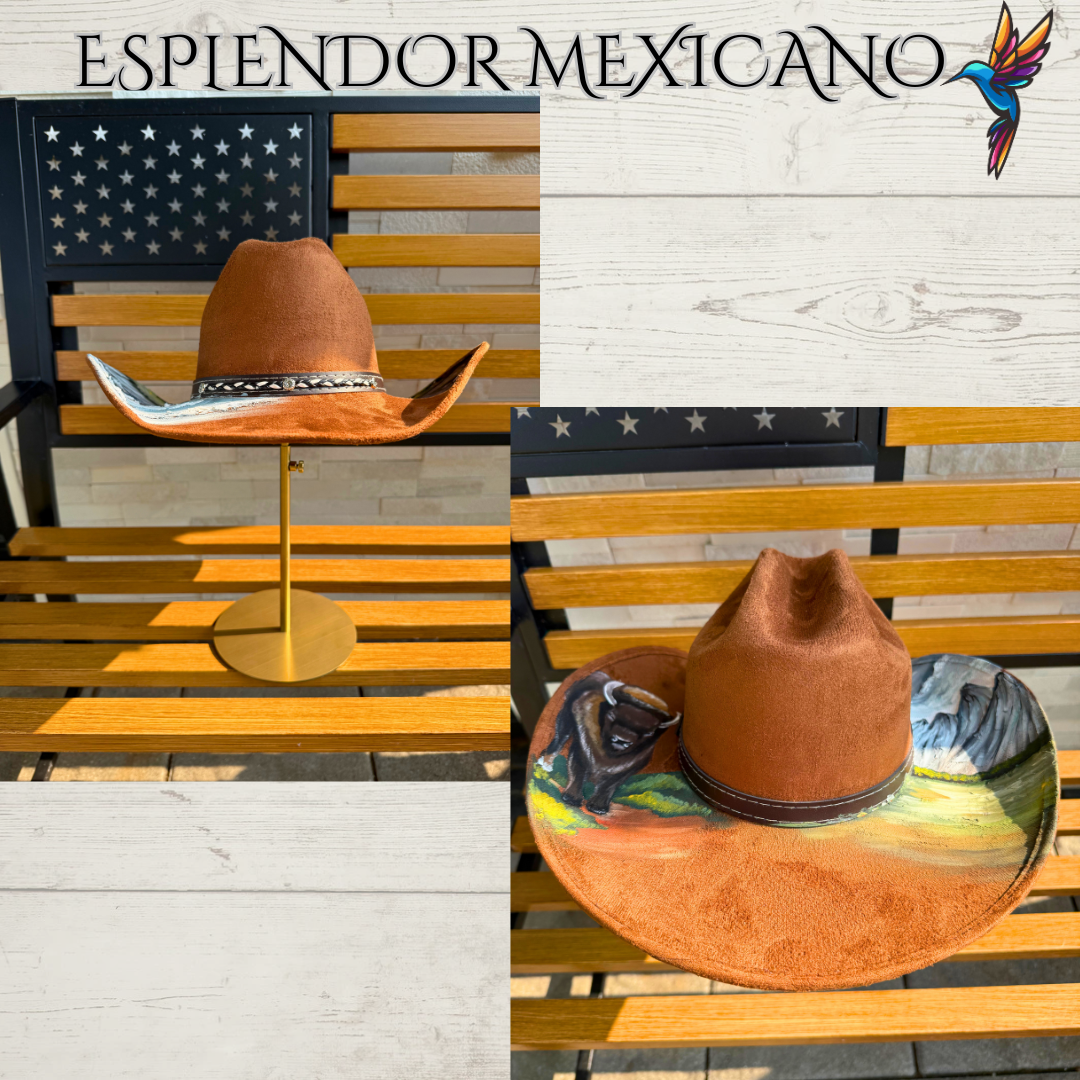 🤎 Hand-Painted Buffalo Cowgirl Hat – Handmade in Mexico